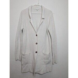 J.Jill Sweater Long Line Duster Cardigan Size M Cotton Silk Blend‎ Button Front